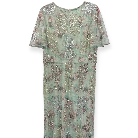 Mac Duggal NEW Seamist Green Embellished Butterfly Sleeve Faux Wrap Gown Size 16 - Picture 12 of 13